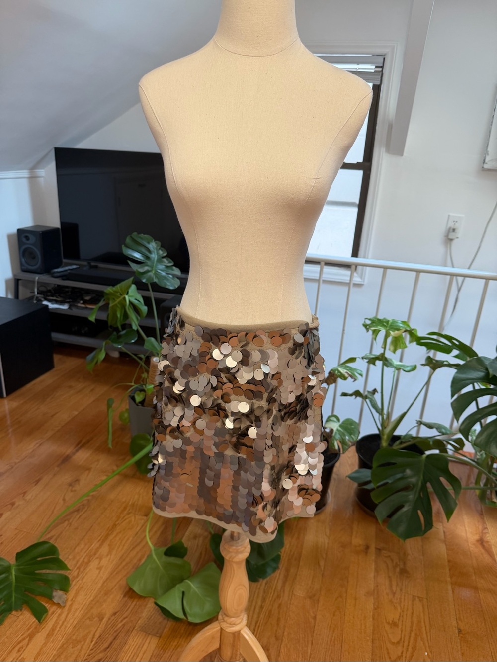 J. Crew Sequined Mini Skirt in Silver and Gold Tones
